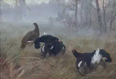 Ignacy Zygmuntowicz, Cietrzewie, olej, płótno naklejone na tekturę, 23