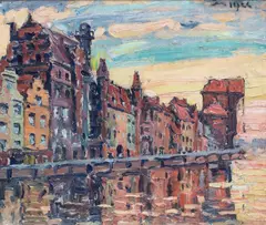 Ignacy Mazurek, Gdańsk. Nad Motławą, olej, tektura, 33