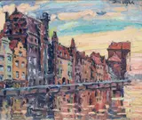 Ignacy Mazurek, Gdańsk. Nad Motławą, olej, tektura, 33