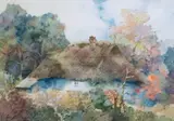 Zbigniew Szczepanek, Chata, akwarela, gwasz, papier, 48