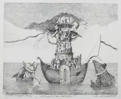 Tomasz Sętowski, Oceaniczna orkiestra, akwaforta, papier, 21