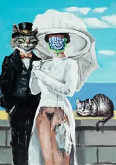The Krasnals, Mistrz, Małgorzata i Magritte, bez Alicji z Krainy Czarów, 2026, 2026, olej, płótno