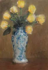 Teodor Axentowicz, Róże w wazonie, pastel, papier