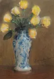 Teodor Axentowicz, Róże w wazonie, pastel, papier
