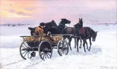 Adam Setkowicz, Zimowy zaprzęg, 1900, 1900, olej, płótno