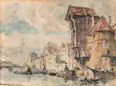 Edward Harrison Compton, Długie Pobrzeże w Gdańsku, akwarela, ołówek, papier