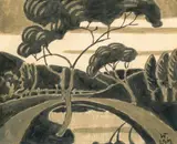 Władysław Lam, Pejzaż, tusz, papier