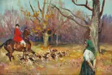 Wojciech Kossak, Na polowaniu par force, 1931 r., 1931, olej, płótno naklejone na tekturę
