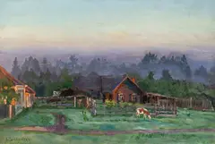 Stanisław Żukowski, Widok na gospodarstwo (Leśniczówka), 1930 r., 1930, olej, płótno