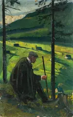 Artur Wasner, Odpoczynek wędrowca, olej, płótno, tektura, 40
