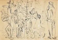 Scena rodzajowa by Antoni Uniechowski, tusz, piórko, papier, 21`x 29, sold May 2026