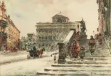 Władysław Chmieliński, Widok na kościół Św. Krzyża, akwarela, papier