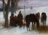 Jan Chełmiński, Obóz kozacki, przed lub 1892 (inne tytuły: „The Night Bivouac,”, „The Bivouac”), olej deska
