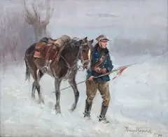 Jerzy Kossak, Patrol, 1934, 1934, olej, sklejka, 26