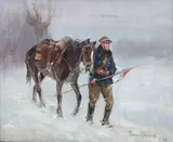 Jerzy Kossak, Patrol, 1934, 1934, olej, sklejka, 26