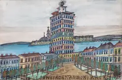 Nikifor Krynicki, Pejzaż z Bułgarii, 1963 r., 1963, akwarela, gwasz, papier