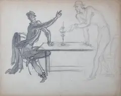 Stanisław Eleszkiewicz, Przy lampie, ołówek, papier