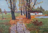 Bronisława Rychter-Janowska, Przed dworkiem, olej, tektura, 33