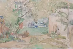 Jan Cybis, W ogrodzie, akwarela, ołówek, papier