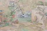 Jan Cybis, W ogrodzie, akwarela, ołówek, papier