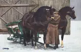 Ludwik Maciąg, Przy saniach, olej, płótno