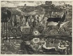 Konrad Srzednicki, Przez mostek, 1963, 1963, akwaforta, akwatinta, sucha igła, papier