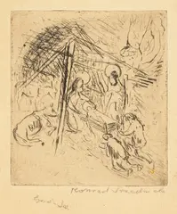 Konrad Srzednicki, Dzieciątko w żłobku, sucha igła, papier, 14