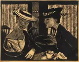 Lidia Kwiatkowska, Przy kawie, 1956, 1956, drzeworyt, papier, 24