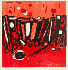 Tadeusz Dominiku, Bez tytułu (z teki Konfrontacje), 1960, 1960, drzeworyt, papier