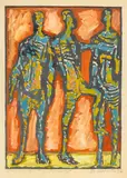 Marian Malina, Trzy figury, 1957, 1957, drzeworyt, olej, papier