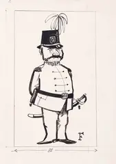 Jerzy Flisak, Generał - służbista, proj. ilustracji do Przygód Dobrego Wojaka Szwejka, l. 60. XX w., tusz, papier