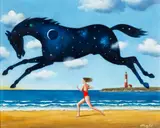 Rafał Olbiński, Ucieczka do szczęścia, 2019, 2019, olej, akryl, płótno