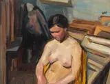 Wojciech Weiss, Półakt kobiety, olej, płótno