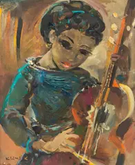 Ludwig Klimek, Dziewczyna z wiolonczelą, 1960, 1960, olej, płótno