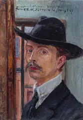 Wlastimil Hofman, Autoportret w kapeluszu, 1920 r., 1920, olej, deska, 12