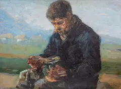 Erno Erb, Przy posiłku, olej, tektura