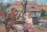 Jerzy Kossak, Pierwszy atak – śmigus, 1943 r., 1943, olej, tektura