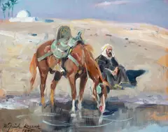 Wojciech Kossak, Na pustyni, olej, tektura, 40