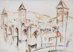 Mela Muter, Pejzaż z Artois”/„Pejzaż z Cohors” (obraz dwustronny), 1918 r., 1918, akwarela, ołówek, papier