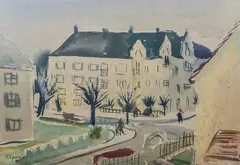 Henri Epstein, Pejzaż miejski, akwarela, papier