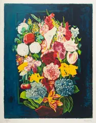 Moïse Kisling, Kwiaty, litografia barwna, papier, 52