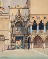 Oskar Schmidt, Wenecja - Porta della Carta, akwarela na podrysowaniu ołówkiem, tektura