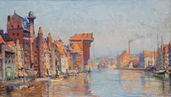 Teodor Urtnowski, Gdańsk. Długie Pobrzeże, olej, sklejka