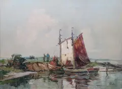 Rudolf Priebe, Łodzie, olej, płótno