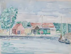 Władysław Brzosko, Sopot. Przystań rybacka, akwarela, papier