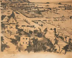 Antoni Suchanek, Gdynia, Panorama portu, 1946 r., 1946, autolitografia, papier