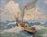 W zatoce by Eugeniusz Dzierżencki, olej, tektura, sold Mar 2026