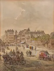 Tadeusz Rybkowski, Scena miejska, 1876, 1876, tusz, akwarela, papier