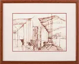 Ryszard Stryjec, Pejzaż architektiniczny II, l. 70. XX w., tusz, papier