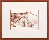Ryszard Stryjec, Pejzaż architektoniczny, l. 70. XX w., tusz, papier, 13